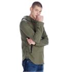 Horizontal Zip Pullover Mens Hoodie | Military Green | Size Small | True Religion