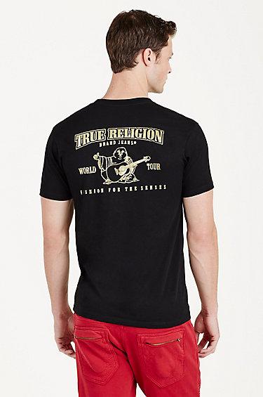 Metallic Gold Double Puff Mens Tee | Black | Size 3x Large | True Religion