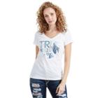 Split Horseshoe Foil Rounded V Womens Tee | White | Size Medium | True Religion