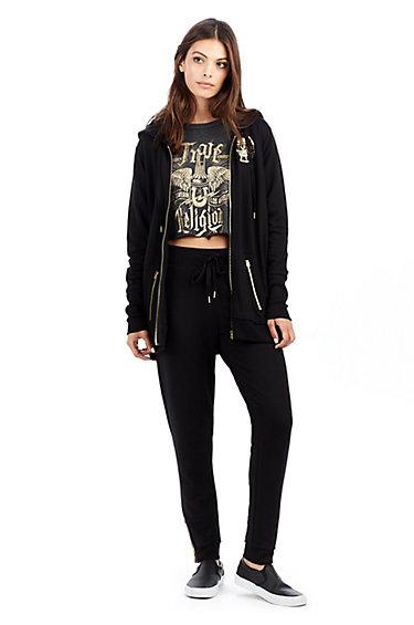 Womens Metallic Graphic Zip Up Hoodie | Black | Size X Small | True Religion