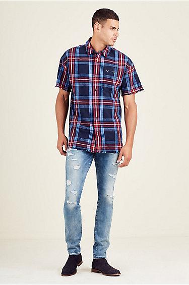 Raw Edge Short Sleeve Mens Shirt | Navy | Size Xx Large | True Religion