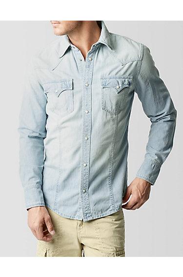 True Religion Denim Western Mens Shirt - Bleachout