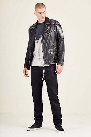 Moto Detailed Leather Mens Jacket | Black  | Size Small | True Religion