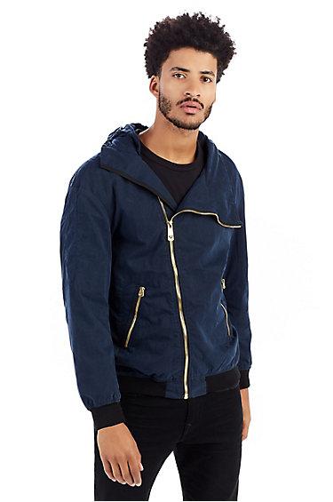 Mens Waxed Cotton Hooded Jacket | Navy | Size Small | True Religion