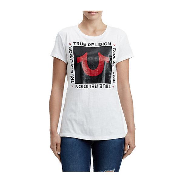 Women's Horseshoe Square Crew Tee | White | Size Xx Small | True Religion