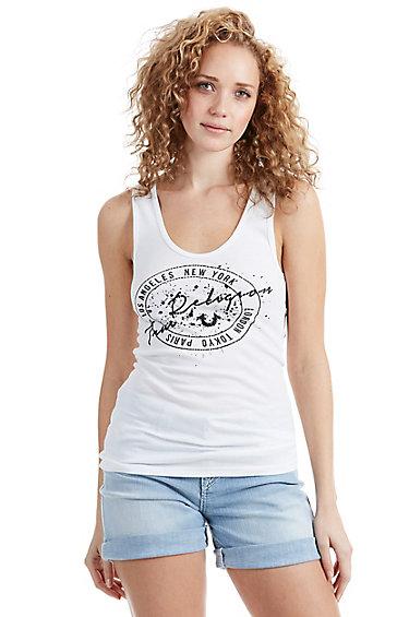 Women's Splatter Seal Rib Tank Top | White | Size X Small | True Religion