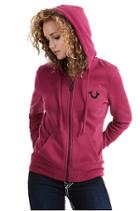 Classic Crystal Logo Zip Womens Hoodie | Berry | Size X Small | True Religion