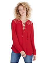 Lace Panel Womens Top | Ruby Red | Size Small | True Religion