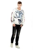 Mens Hemp Printed Pullover Sweatshirt | White  | Size X Small | True Religion