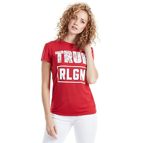 Floral Filled True Womens Tee | Ruby Red | Size Medium | True Religion