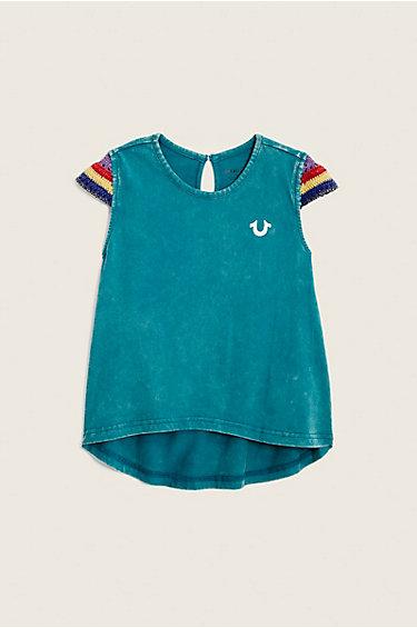 Crochet Sleeve Kids Tee | Jade | Size X Large | True Religion