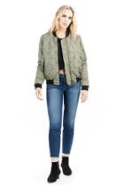 Womens Studded Quilt Bomber Jacket | Army | Size Large | True Religion