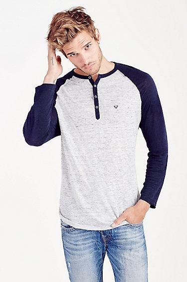 True Religion Raglan Mens Henly - Heather Grey