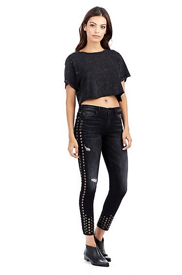 Jennie Curvy Skinny Ankle Embellished Womens Jean | Rock Solid Wash | Size 32 | True Religion