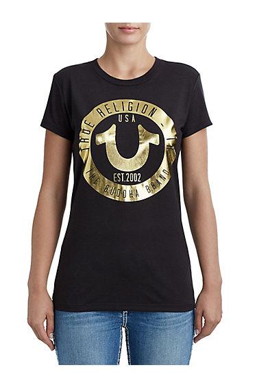Women's Circle Horseshoe Crew Neck Tee | Black | Size Xx Small | True Religion
