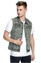 Dylan Mens Distressed Dylan Vest | Olive Backdrop | Size Medium | True Religion