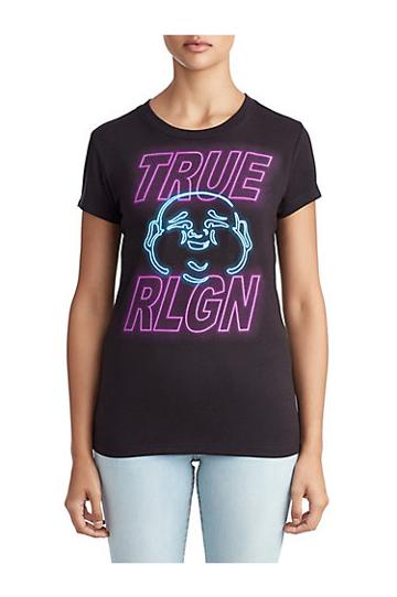 Womens Neon Sign Buddha Graphic Tee | Black | Size X Small | True Religion