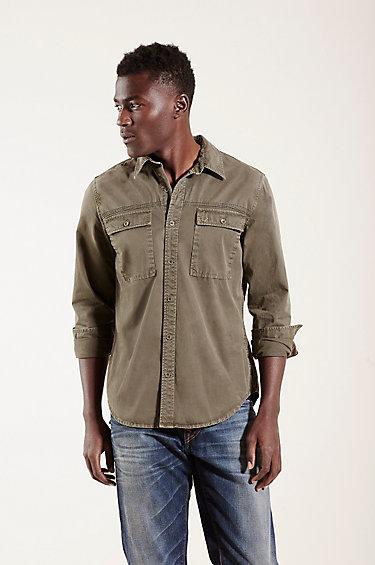 True Religion Triple Needle Workwear Mens Shirt - Olive Camo