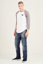 Embroidered Raglan Tiger Mens Tee | White /grey | Size Medium | True Religion
