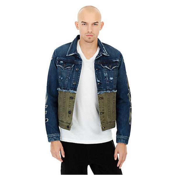 Mens Two Tone Graffiti Danny Denim Jacket | Street Canvas | Size Medium | True Religion