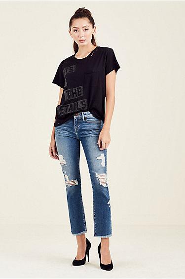 Womens Glitter Its In The Details Tee | Black | Size X Small | True Religion