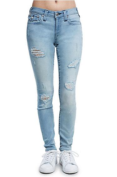 Women's Curvy Skinny Fit Distressed Jean | Pale Sapphire Destroyed | Size 26 | True Religion