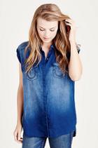 True Religion Georgia Indigo Roll Sleeve Womens Shirt - Indigo