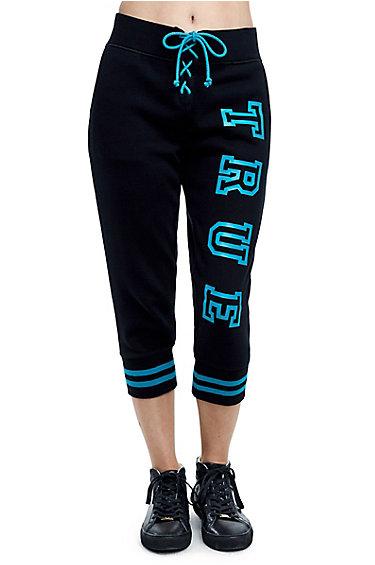 Women's True Lace Up Capri Jogger | Black | Size X Small | True Religion