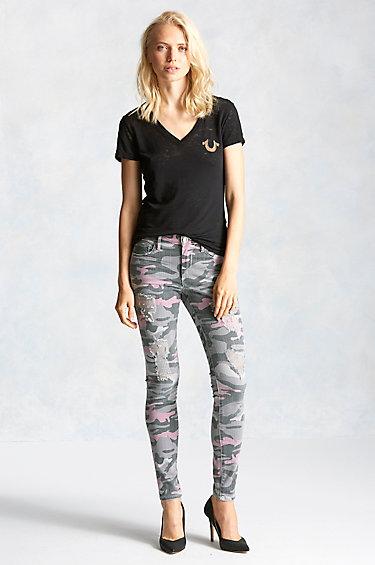 True Religion Halle Super Skinny Womens Camo Pant - Pink