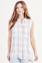 Short Sleeve Plaid Womens Shirt | White | Size X Small | True Religion