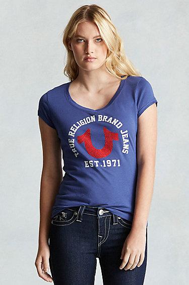 True Religion Classic Collegiate Womens T-shirt - Navy