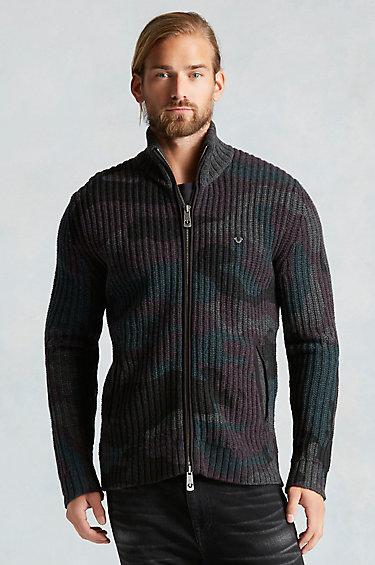 True Religion Funnel Neck Camo Printed Mens Sweater - Boysenberry
