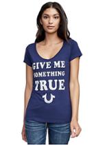 Women's Give Me Something True Rounded V Tee | Navy | Size Xx Small | True Religion