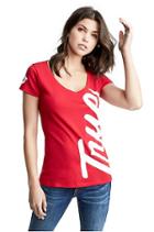 Women's Big True Religion Rounded V Tee | Ruby Red | Size Xx Small