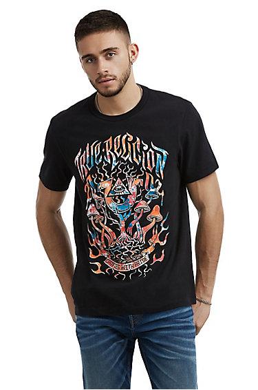Mens Novelty Washed Graphic Tee | Black | Size Medium | True Religion