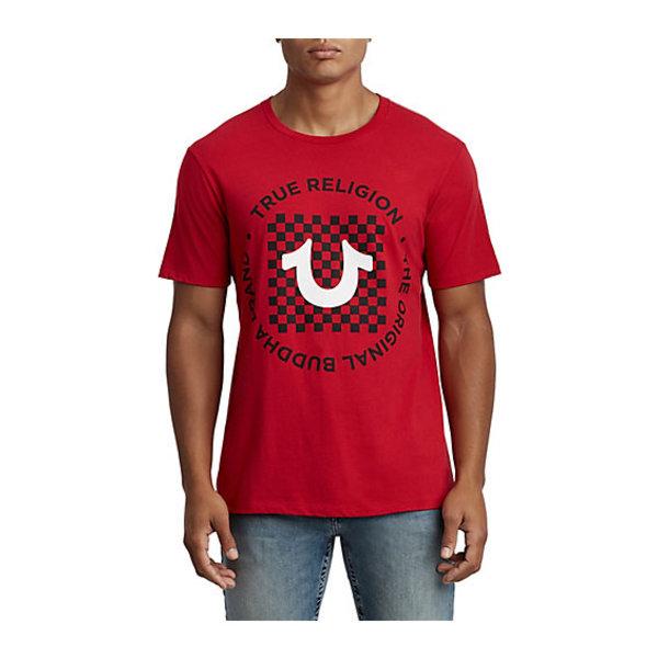 Men's Checkered U Crew Neck Tee | Ruby Red | Size X Small | True Religion