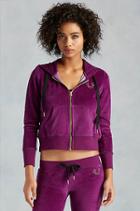 True Religion Velour Cropped Zip Up Womens Hoodie - Magenta