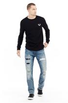 Mens Destroyed Diy Geno Slim Jean | Worn Indigo Tracks | Size 28 | True Religion