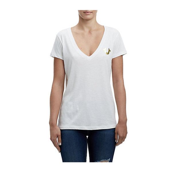 Women's Arch Buddha Deep V Neck Tee | White | Size X Small | True Religion