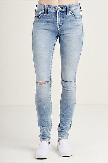 True Religion Super Skinny Knee Slit Womens Jean - Blue Glow Slit