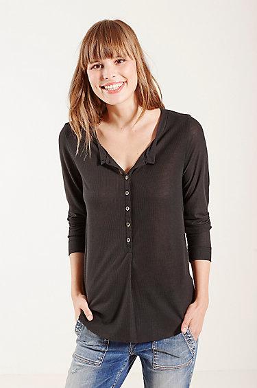 True Religion Military Womens Henley Shirt - Black