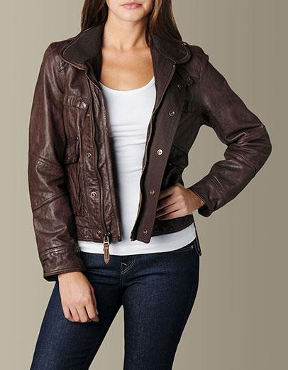 Womens Rocker Leather Jacket - (brown)
