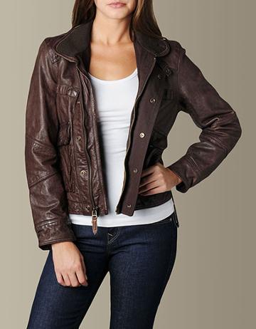 Womens Rocker Leather Jacket - (brown)