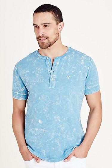 True Religion Acid Wash Mens Henley Tee - Midnight
