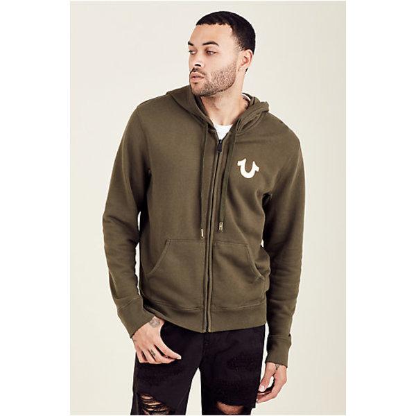 Metallic Double Puff Mens Hoodie | Military Green | Size Large | True Religion
