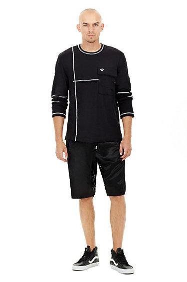 Paneled Long Sleeve Mens Tee | Black | Size X Small | True Religion