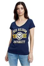 Women's Tr University Rounded V Tee | Navy | Size X Small | True Religion