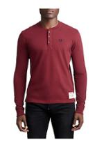 Mens Classic Embroidered Henley Shirt | Burgundy | Size Small | True Religion