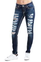 Women's Curvy Skinny Fit Big T Ripped Jean | Sunset Destroyed | Size 27 | True Religion