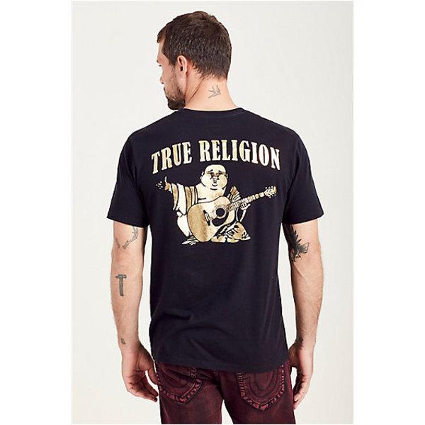 Gold Big Buddha Logo Mens Tee | Black | Size Small | True Religion